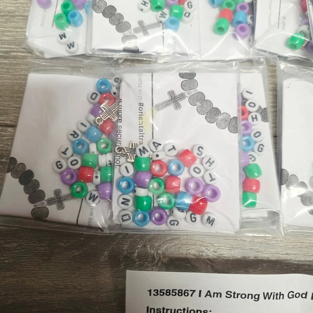 Oriental Trading I Am Strong With God Pony Bead Bracelet Craft Kits, 12 ct